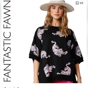 Fantastic Fawn Microsequin Leopard Top NWOT